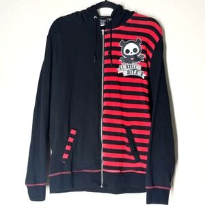 Skelanimals Goth Diego Bat Wing Hoodie Adult L Black Red Striped Emo Hot Topic